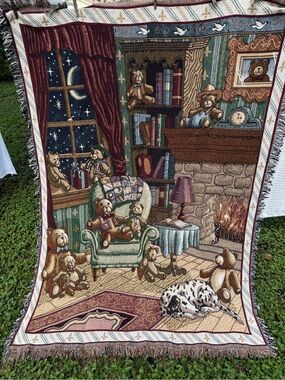 Vintage Multicolor Teddy Bear Tapestry Throw Blanket